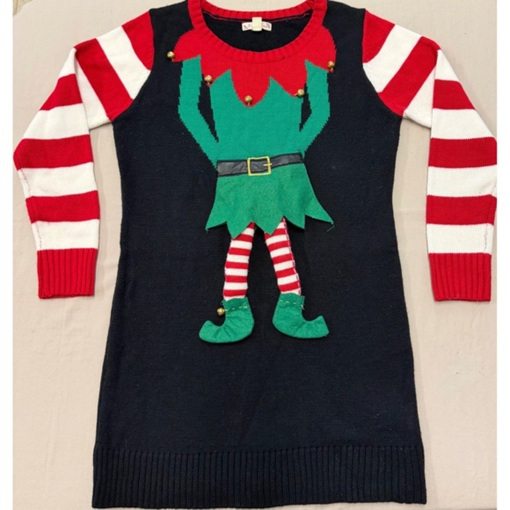 It's Our‎ Time Women's Elf Ugly Christmas Sweater Dress Size Large Long Sleeve